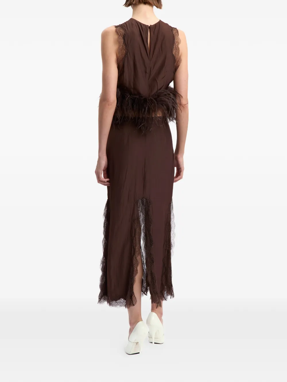 16Arlington Dickens Feather-trim Lace-detail Top in Brown, view 4