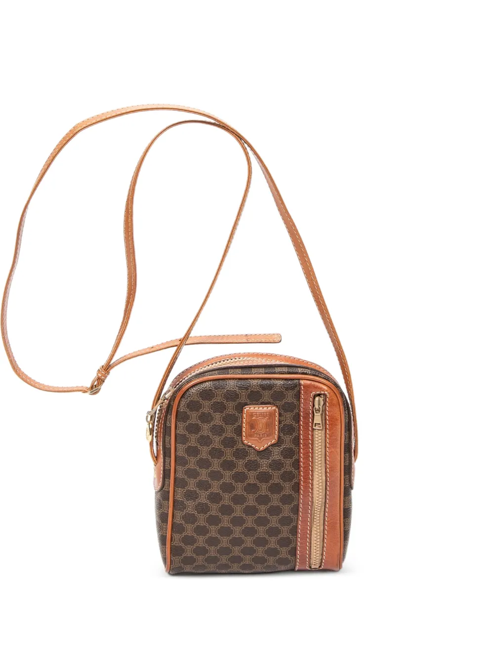 Celine Pre-Owned Macadam leather-trim shoulder bag - Brown
