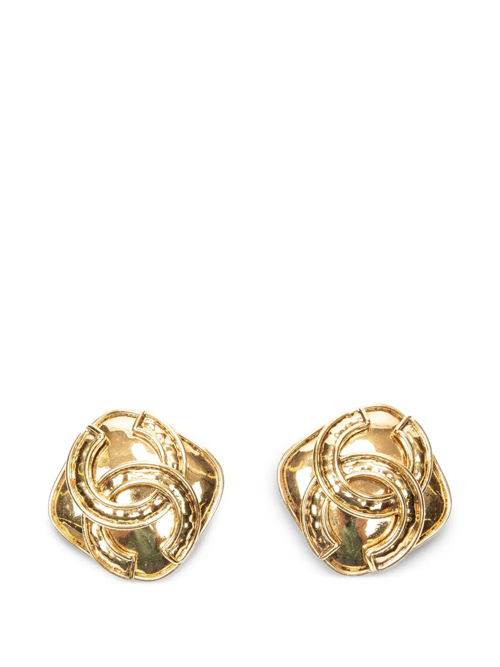 CHANEL Pre-Owned Interlocking CC square clip-on earrings - Oro