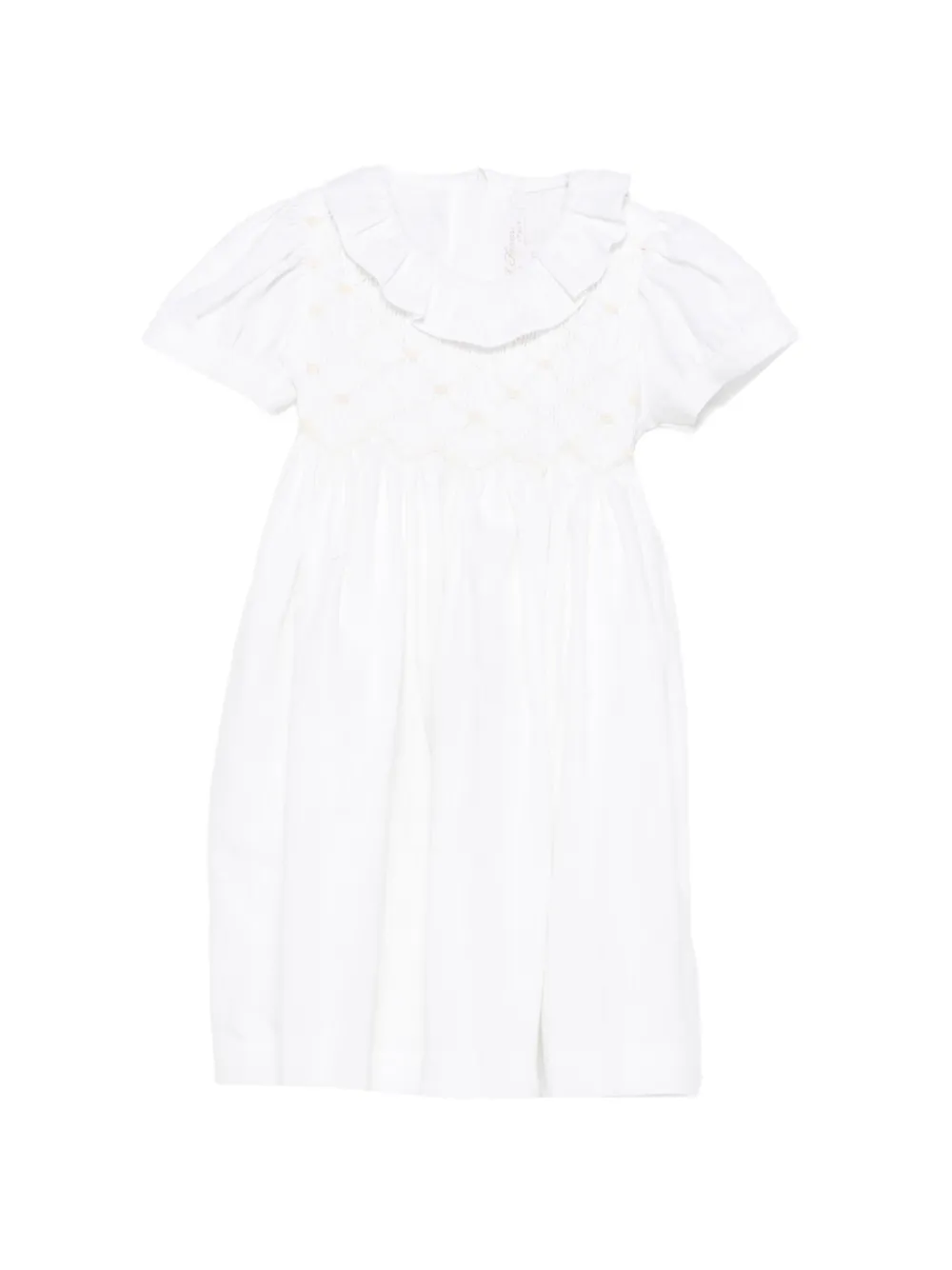 Mariella Ferrari smocked ruffled dress - Bianco