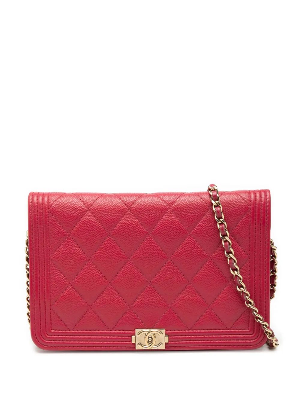 CHANEL Pre-Owned 2016-2017 Quilted Caviar Boy Wallet on Chain crossbody bag - Rosso