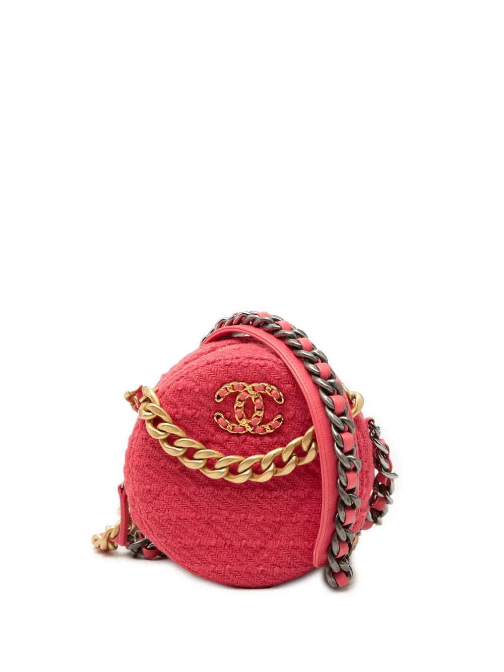 CHANEL Pre-Owned 2020 Tweed 19 Round Clutch with Chain satchel - Pink