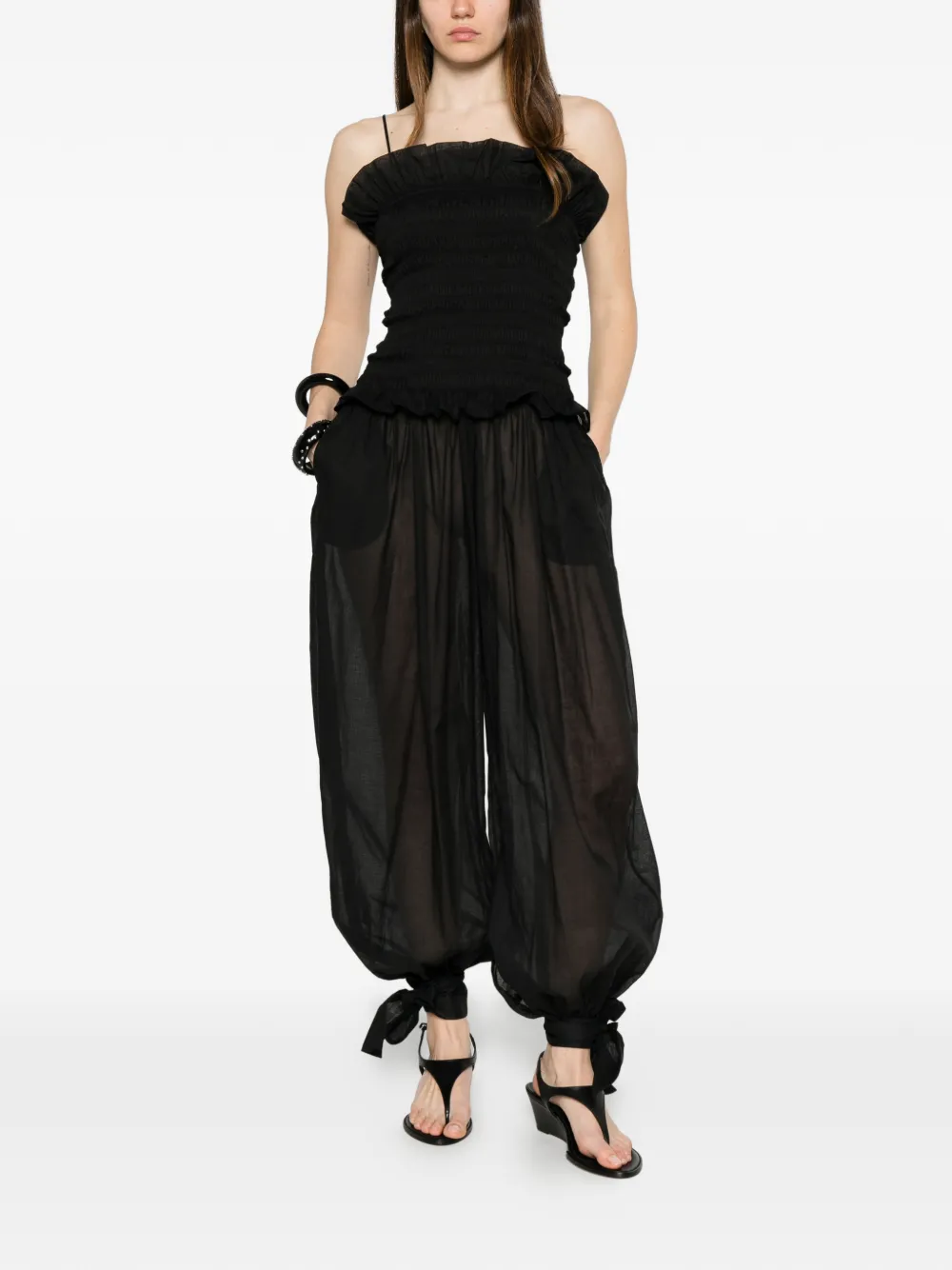 THE ANDAMANE Noor jumpsuit met ruches Zwart