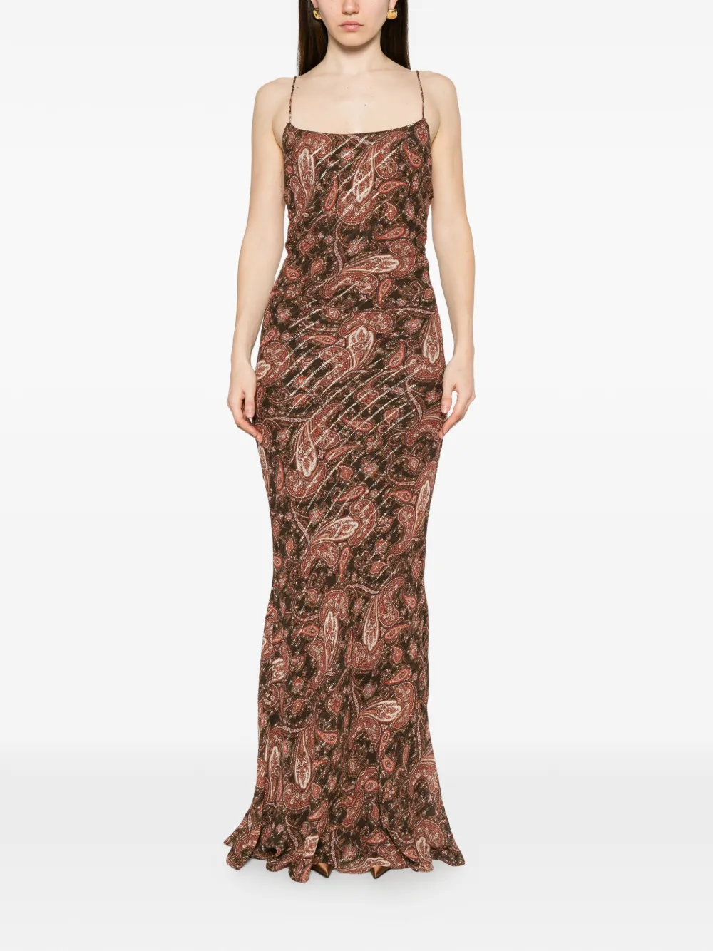 THE ANDAMANE Ninfea maxi-jurk met paisley-print Bruin