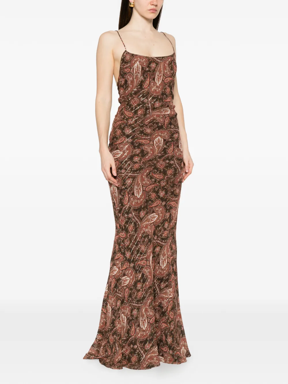 THE ANDAMANE Ninfea maxi-jurk met paisley-print Bruin