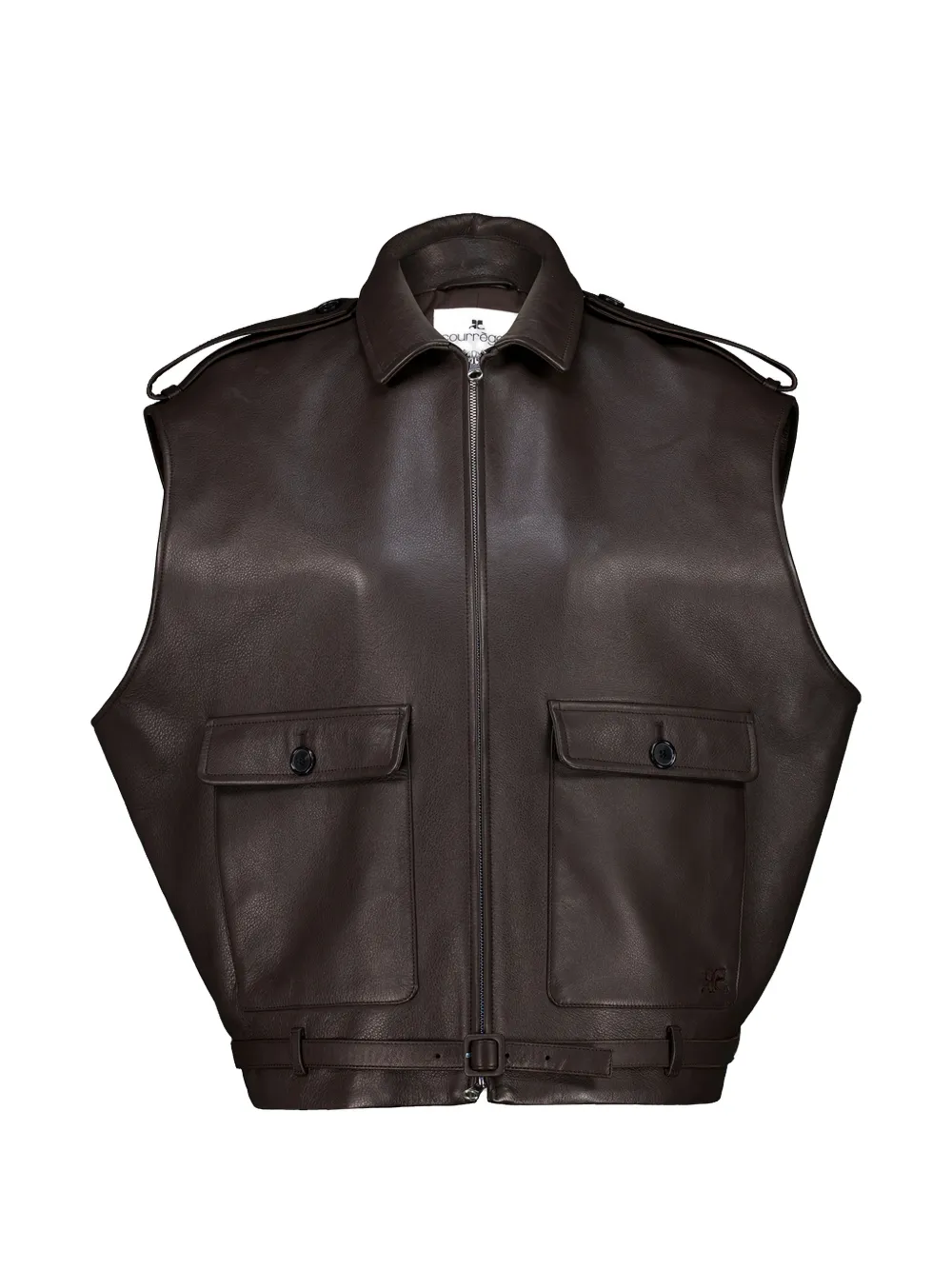 Courrèges front-zip belted gilet - Marrone