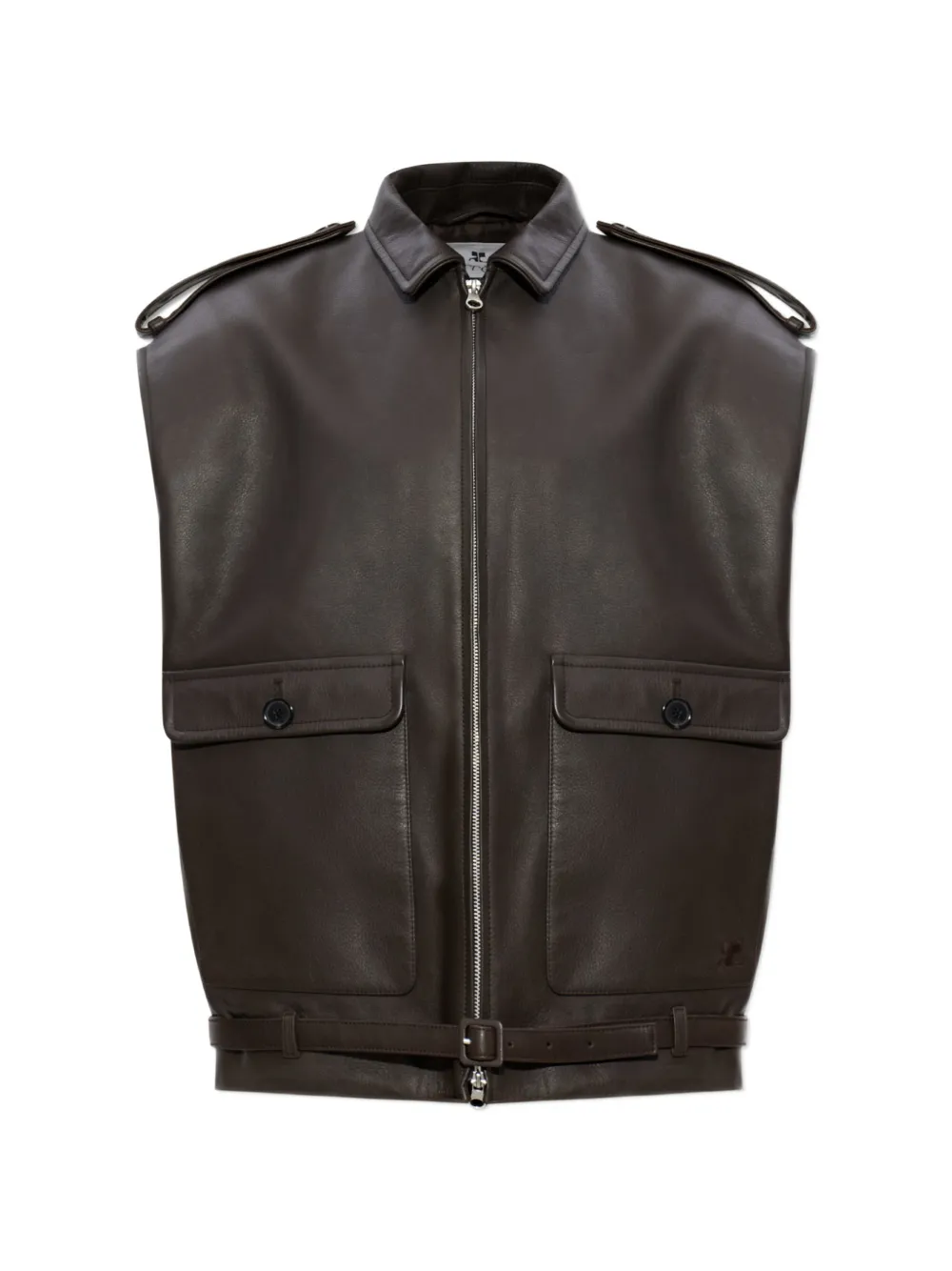 Courrèges front-zip belted gilet - Marrone