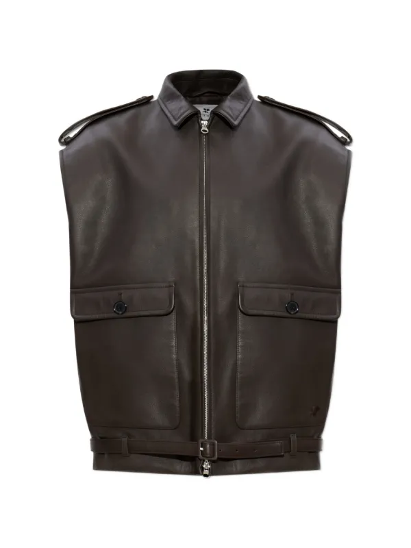 Courrèges Front-zip Belted Gilet in Brown