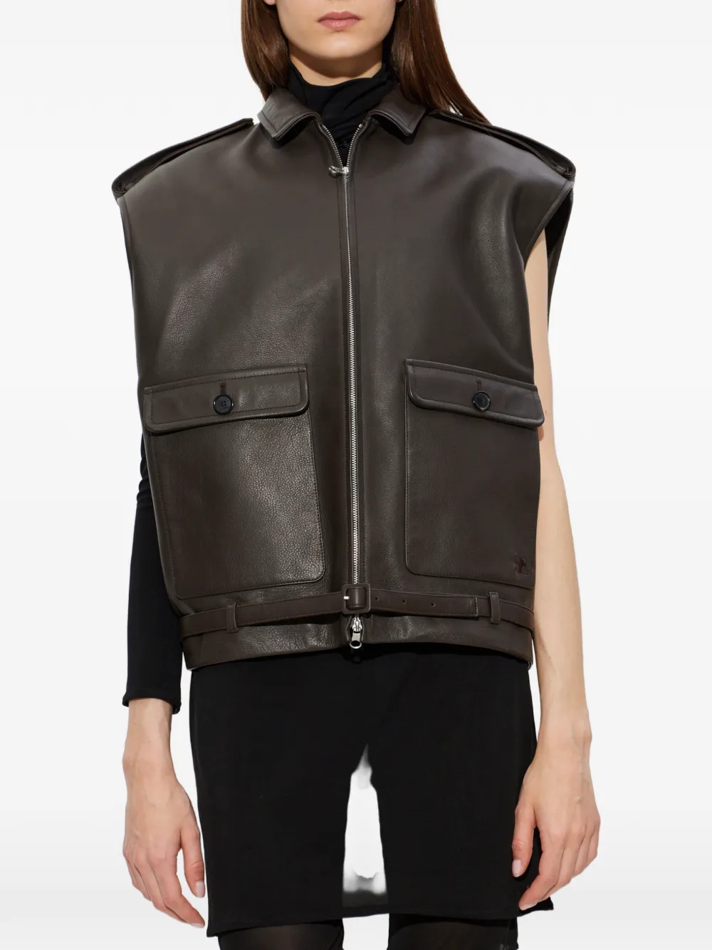 Courrèges Gilet met ceintuur en rits aan de voorkant Bruin