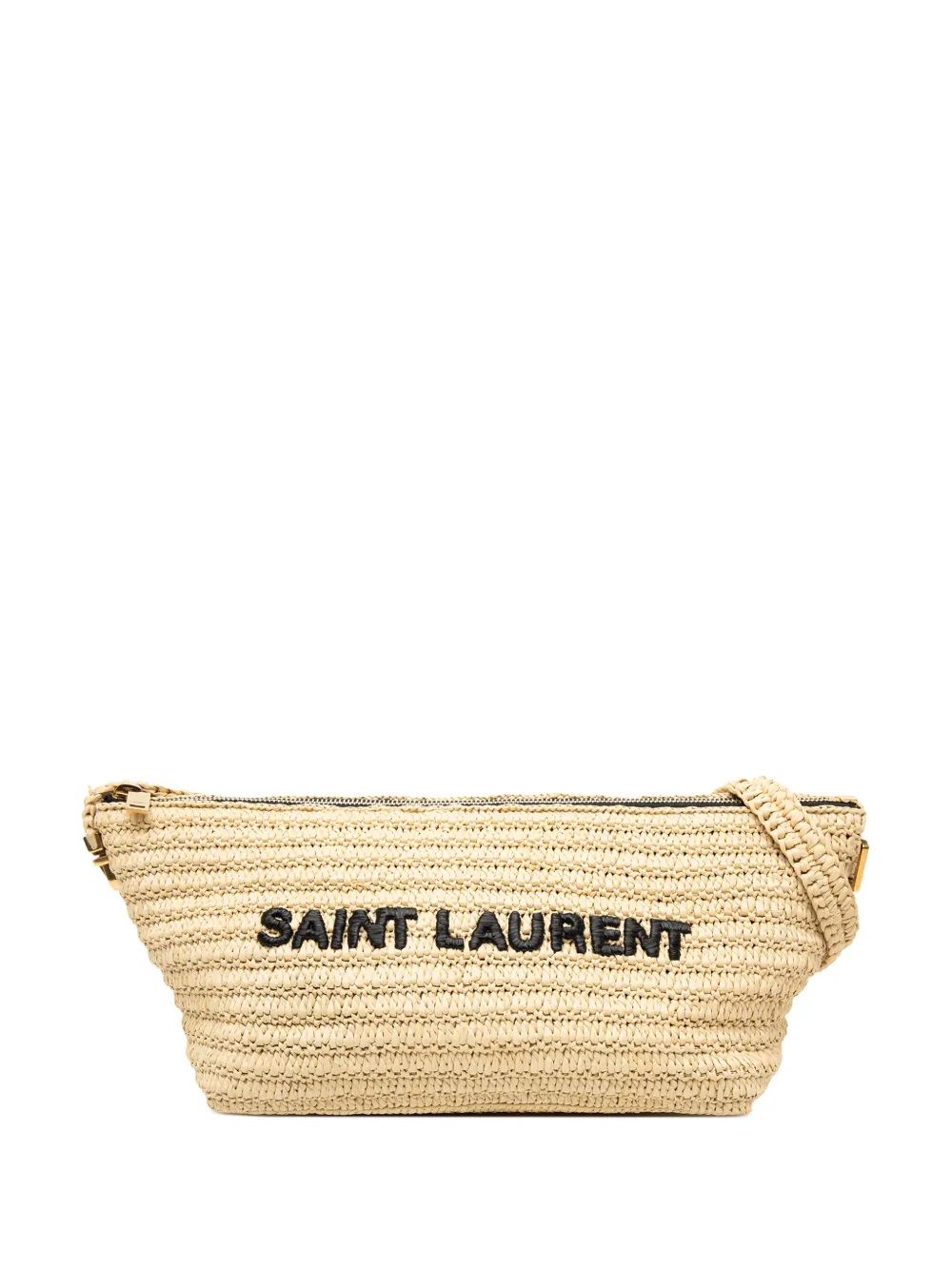 Saint Laurent Pre-Owned 2022 Woven Raffia Le Tuc Logo shoulder bag - Toni neutri