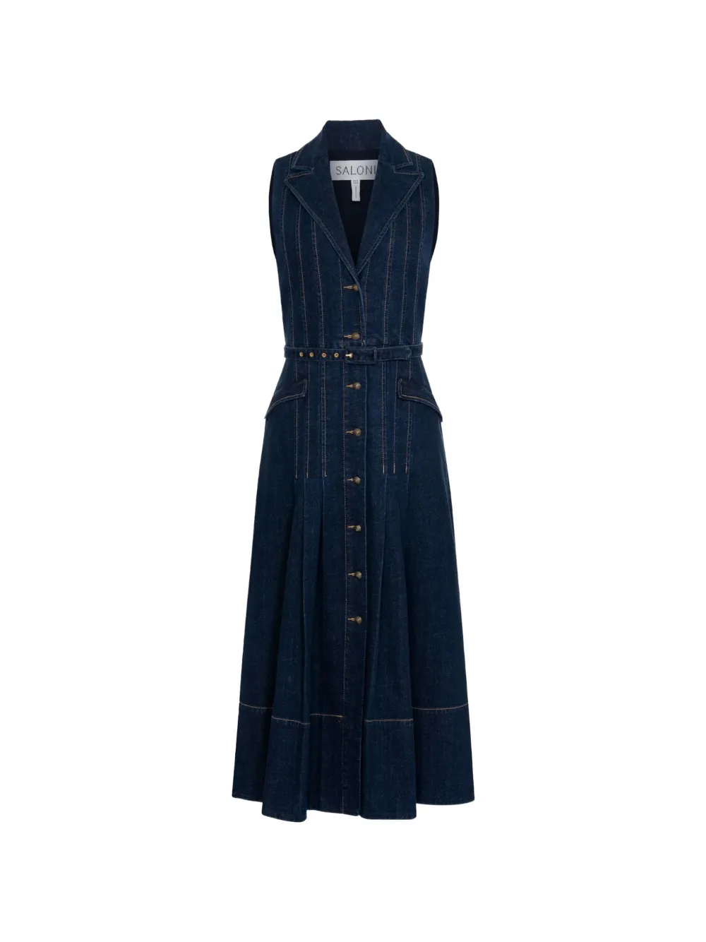 Saloni belted sleeveless dress - Blue