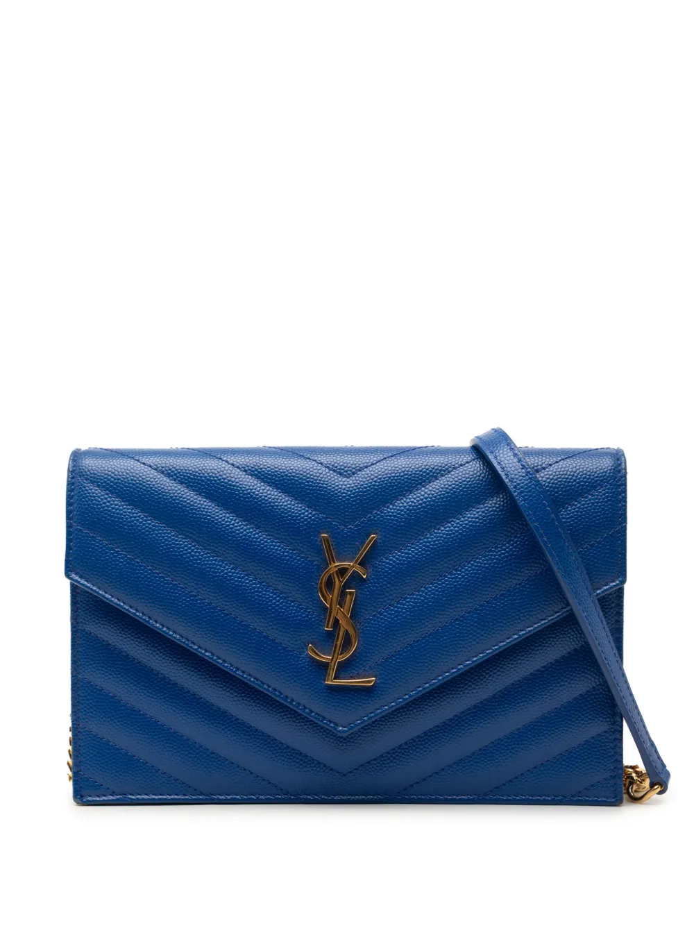 Saint Laurent Pre-Owned 2015 Grain De Poudre Chevron Monogram Envelope Chain Wallet crossbody bag - Blau