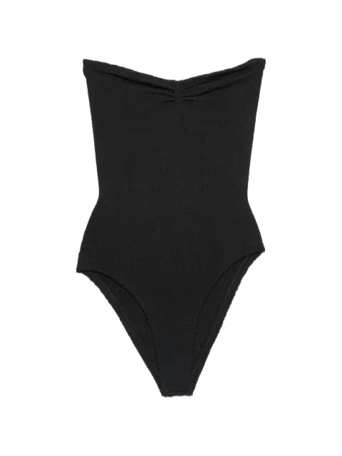 Hunza G crinkle-effect strapless swimsuit