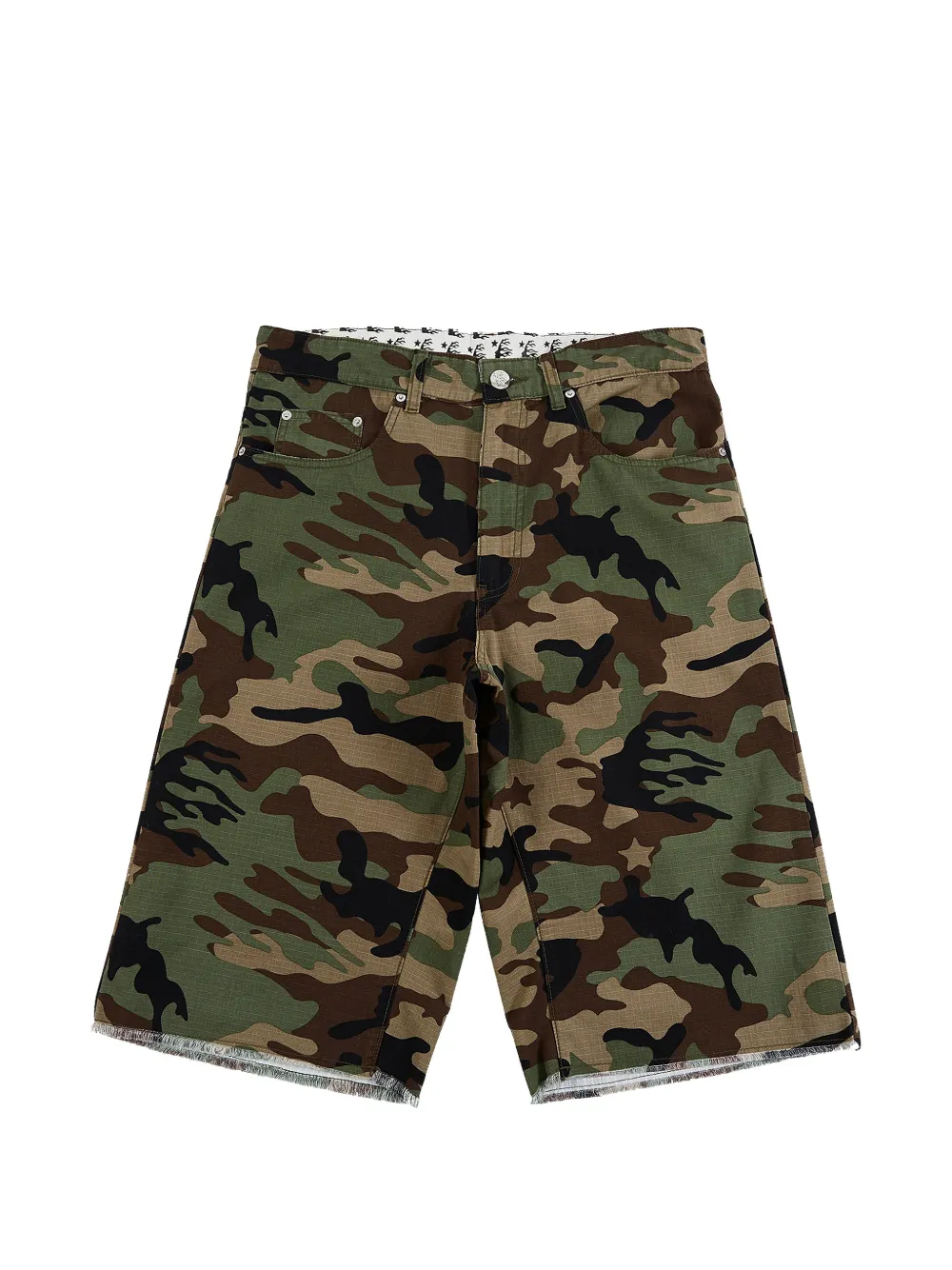 HELLSTAR camouflage-print raw-edge shorts - Green