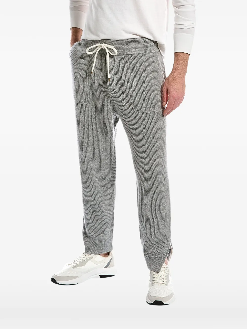Brunello Cucinelli ribbed drawstring track pants - Grigio