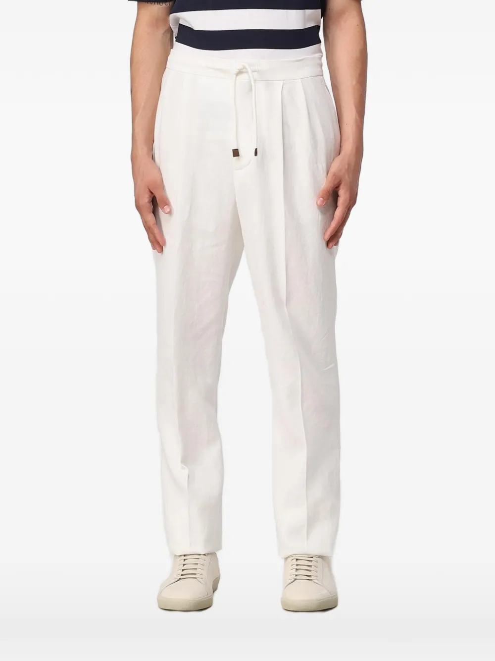 Brunello Cucinelli Pantaloni in lino con coulisse - Bianco