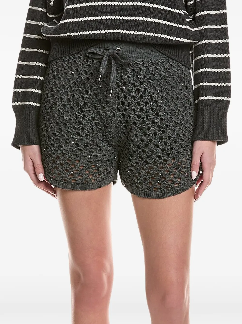 Brunello Cucinelli sequin-embellished crochet-knit shorts - Grigio