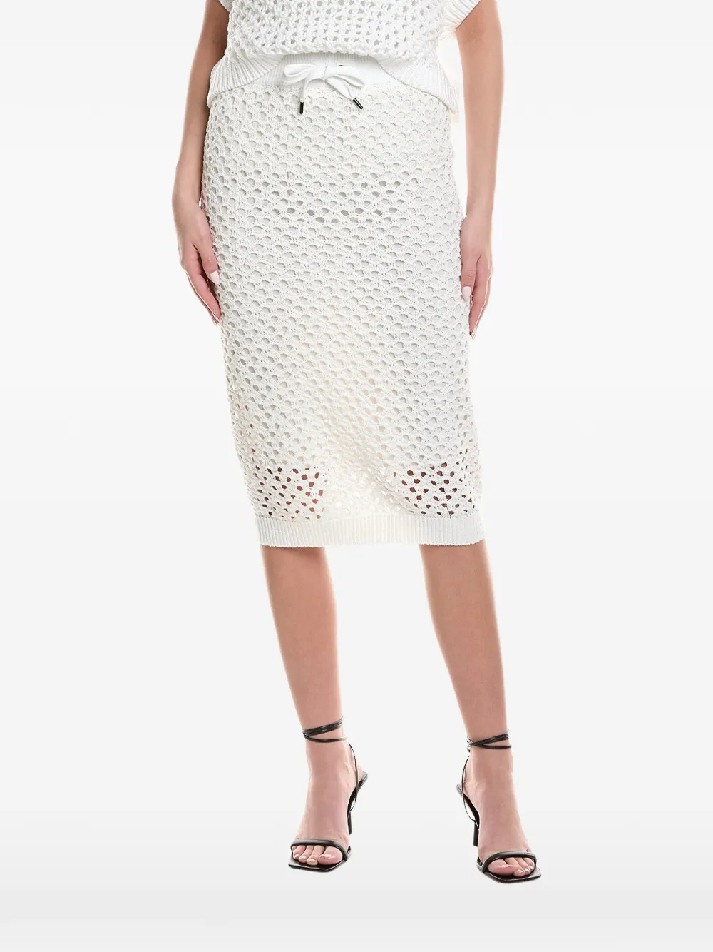 Brunello Cucinelli crochet drawstring midi skirt - Bianco