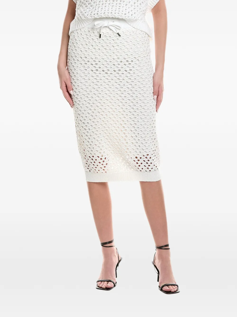 Brunello Cucinelli crochet drawstring midi skirt - Bianco