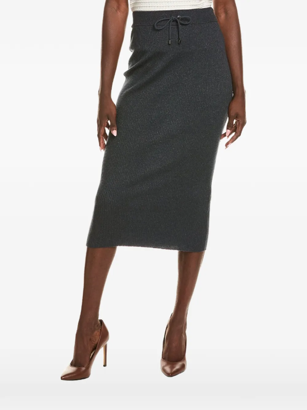 Brunello Cucinelli ribbed drawstring-waist skirt - Grigio