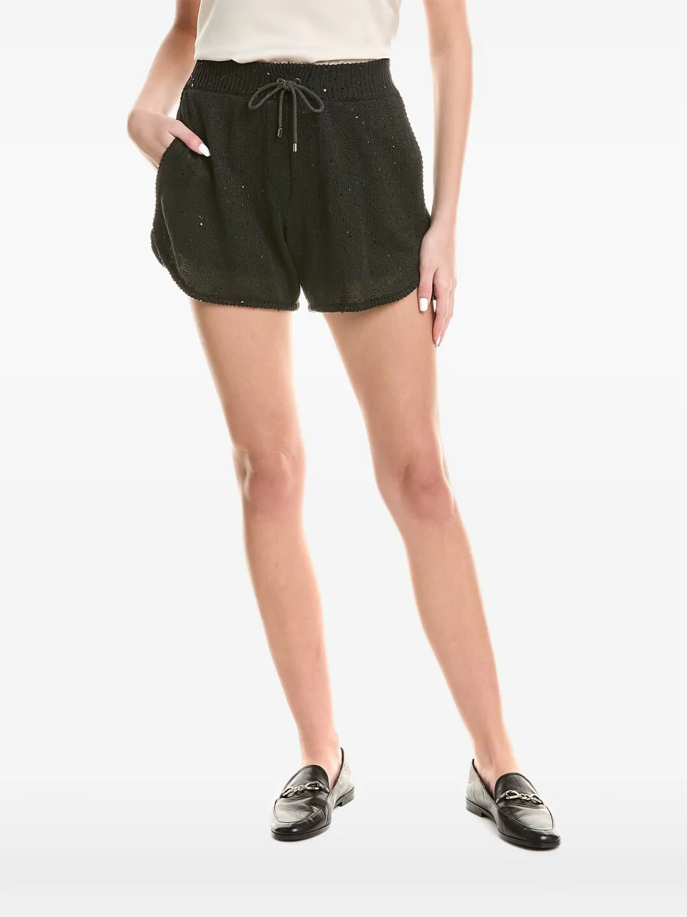 Brunello Cucinelli sequin-embellished knit shorts - Nero