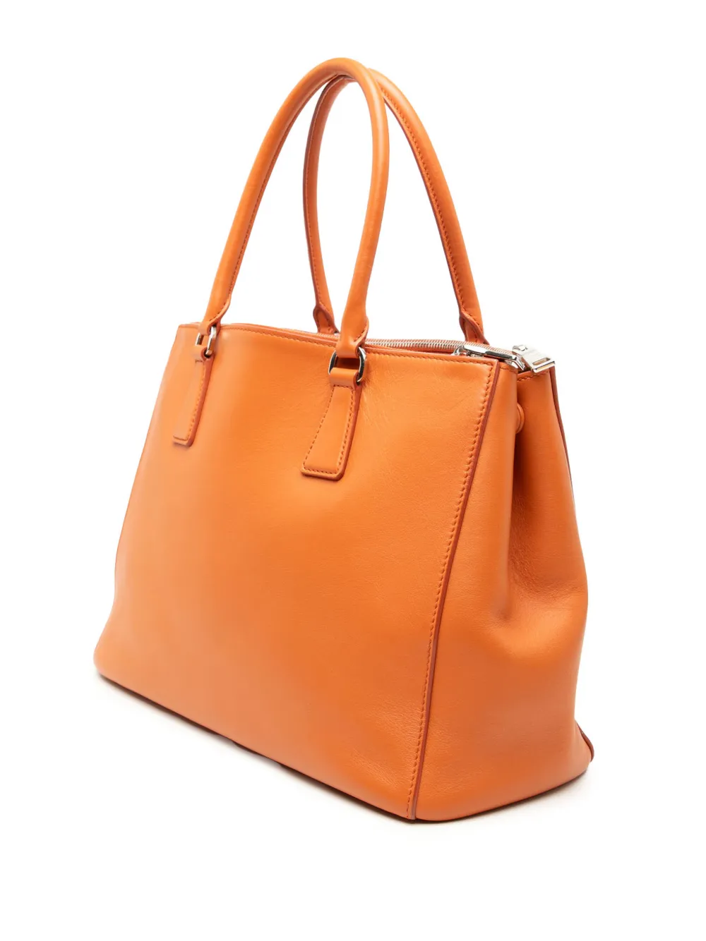  Prada Pre-owned Sac Cabas Galleria Format Moyen En Cuir De Veau Doux à Double Fermeture Zippée (2010-2026) - Orange 