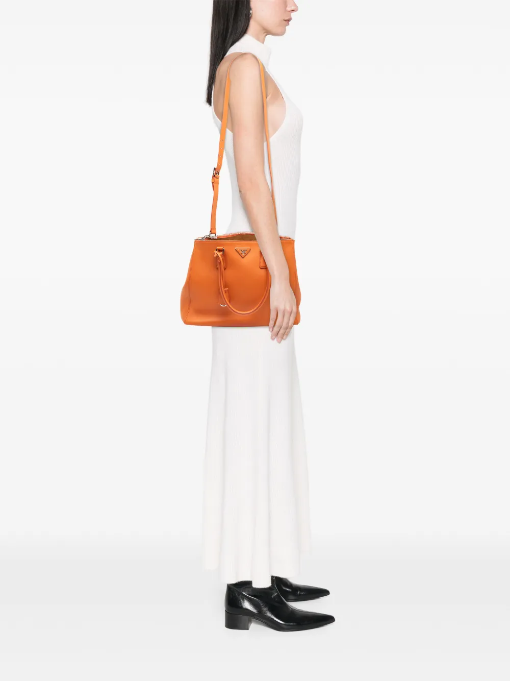  Prada Pre-owned Sac Cabas Galleria Format Moyen En Cuir De Veau Doux à Double Fermeture Zippée (2010-2026) - Orange 