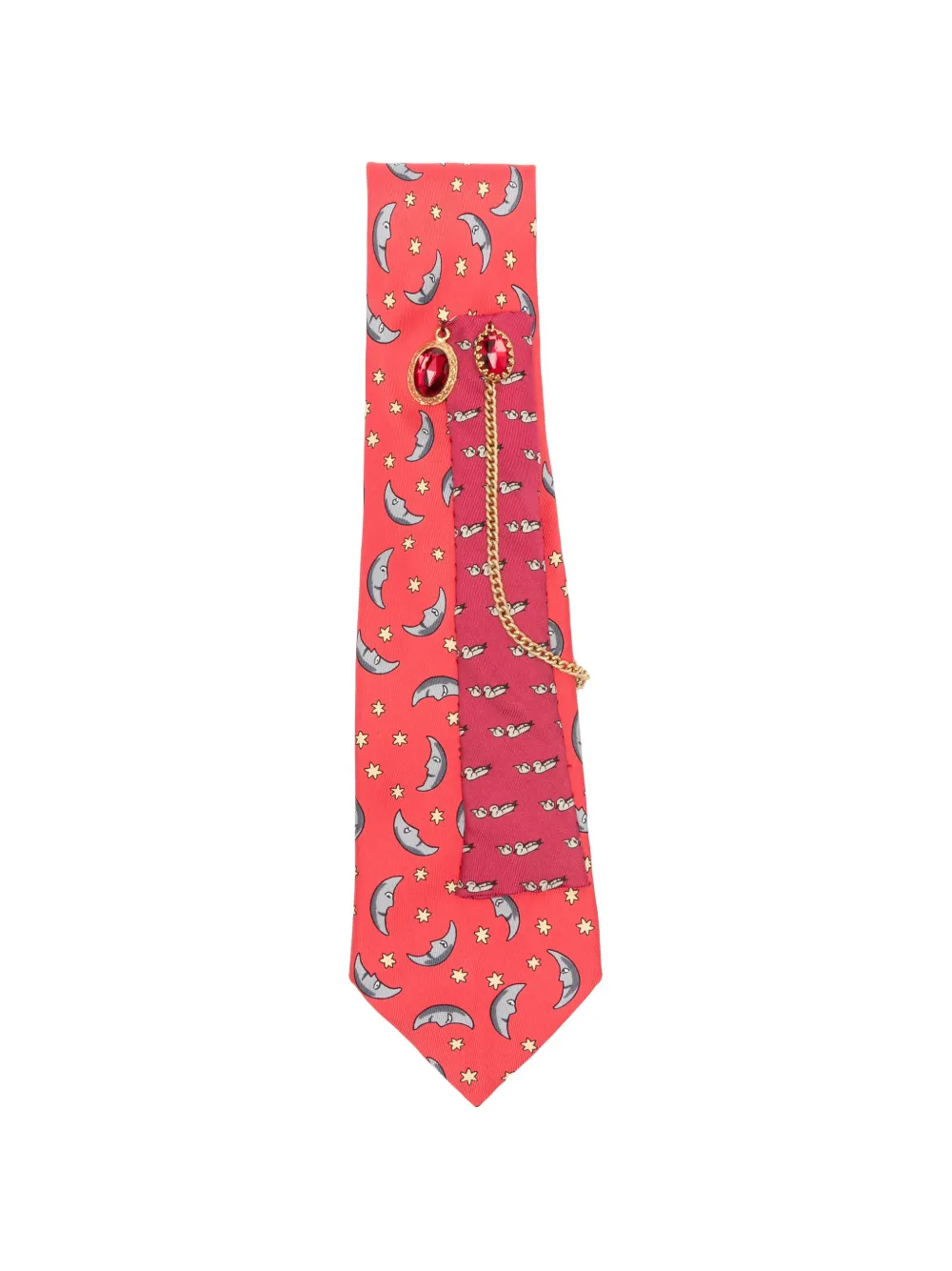 A.N.G.E.L.O. Vintage Upcycling x Stefania Bertoni customised Hermés embellished moon-print tie - Rosso