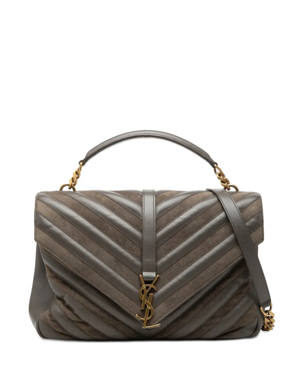 Saint Laurent Pre-Owned 2017 Large Calfskin and Suede Chevron Monogram College satchel - Grau