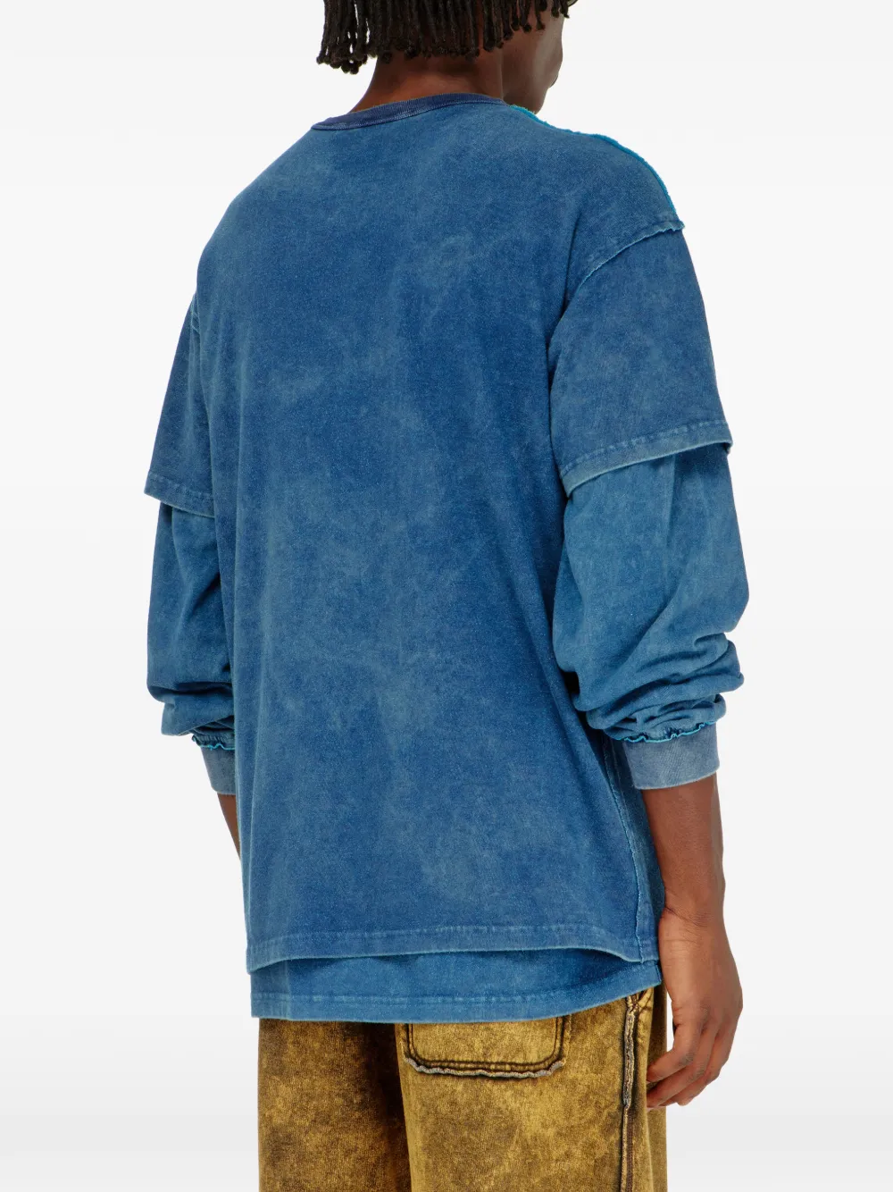 Diesel T-shirt met acid-wassing en franje Blauw