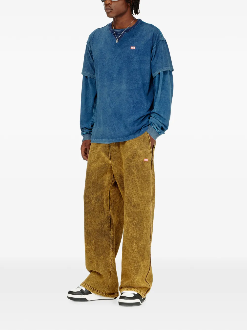Diesel T-shirt met acid-wassing en franje Blauw