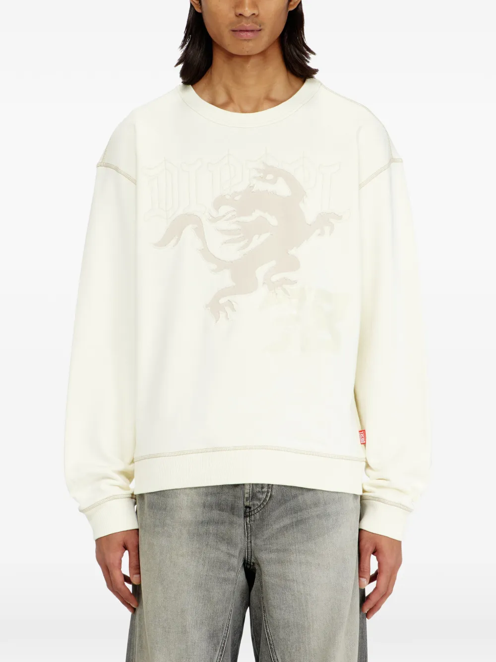 Diesel Sweater met borduurwerk en print Beige