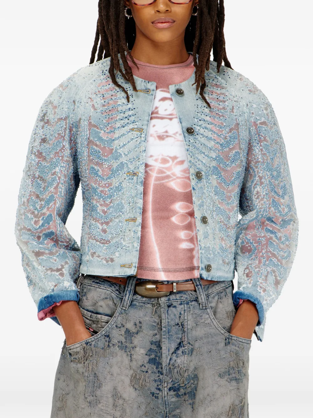 Diesel Denim jack met microsteen Blauw