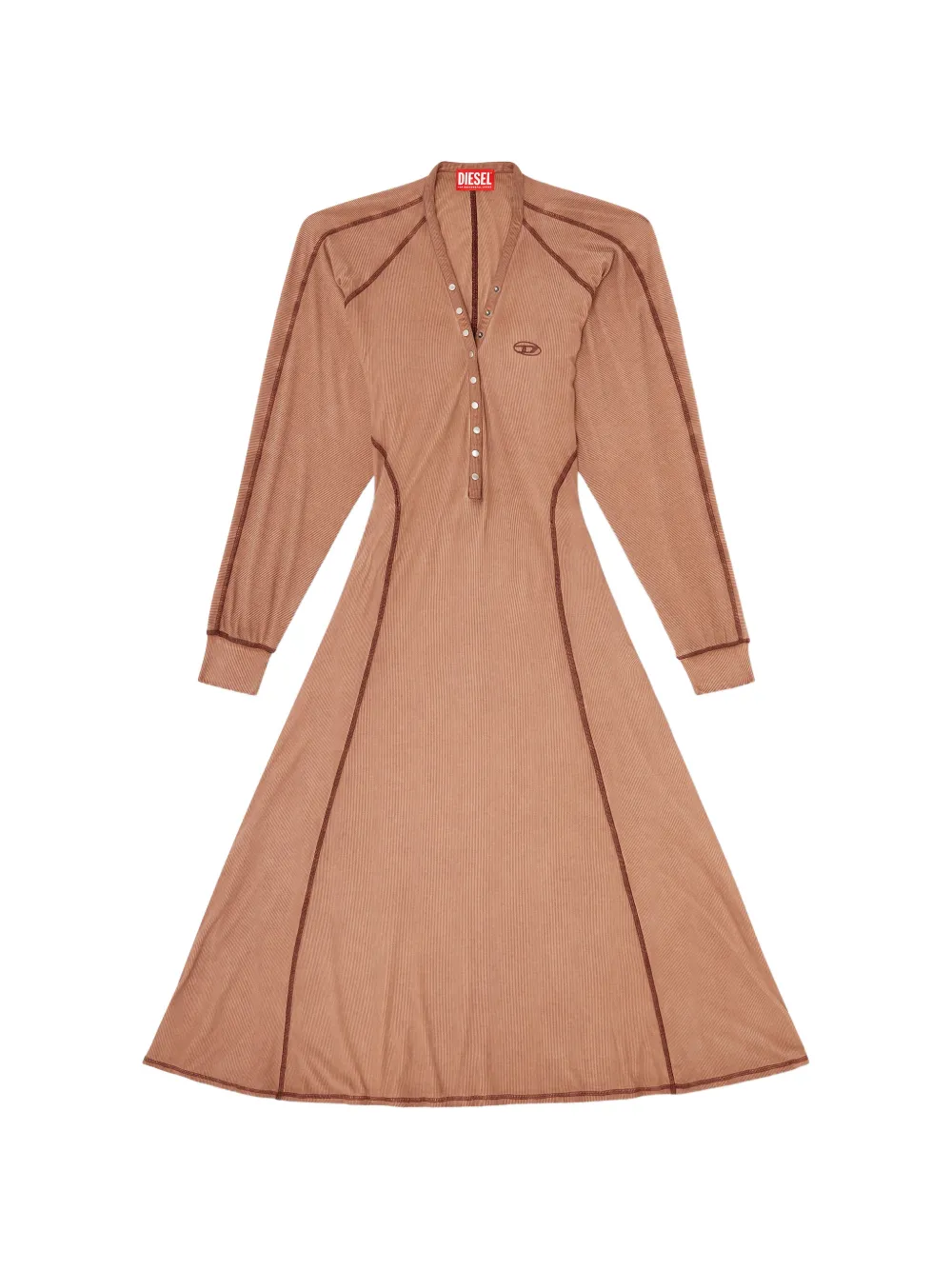 Diesel midi dress in ribbed jersey with batwing-sleeves - Marrone