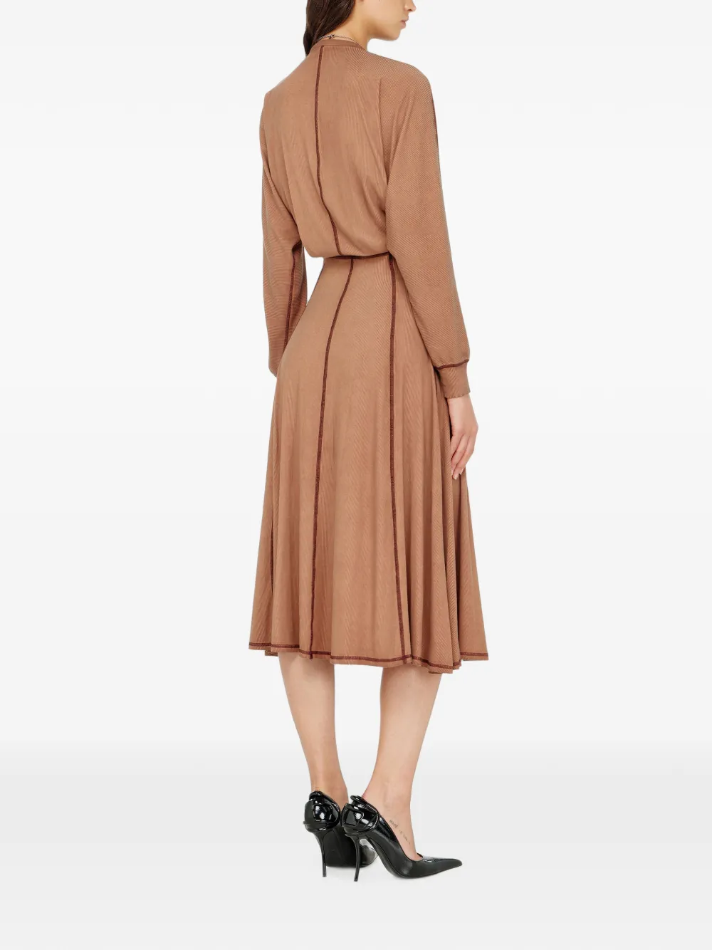 Diesel midi-jurk van geribbeld jersey met slagmouwen Bruin