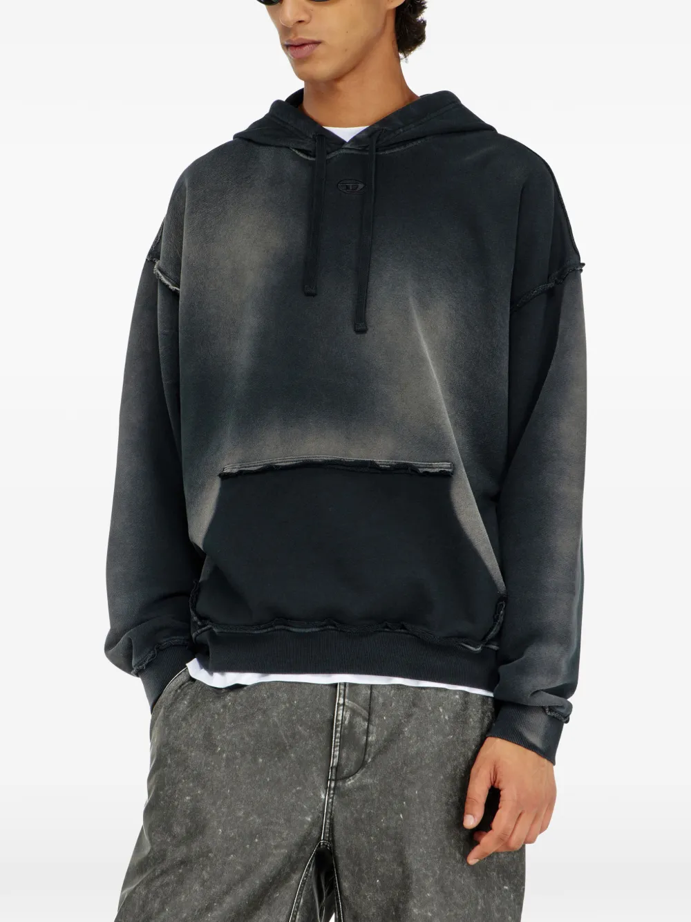 Diesel Hoodie met print en franje Zwart