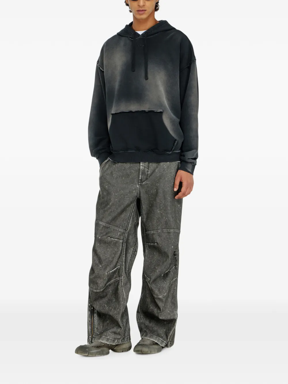 Diesel Hoodie met print en franje Zwart