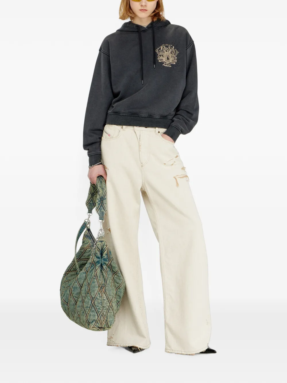 Diesel Hoodie met prints en stras Grijs