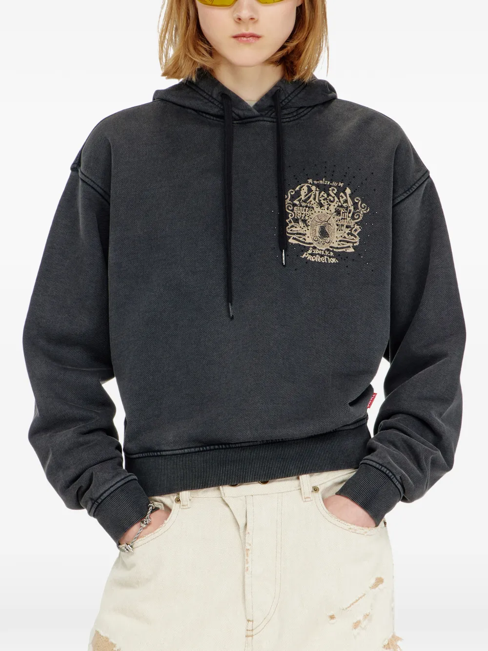 Diesel Hoodie met prints en stras Grijs