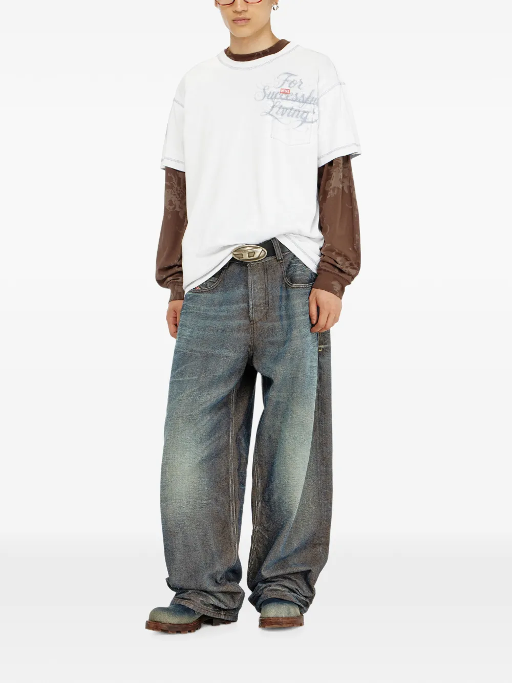 Diesel T-shirt met borstzak en grafische print Wit