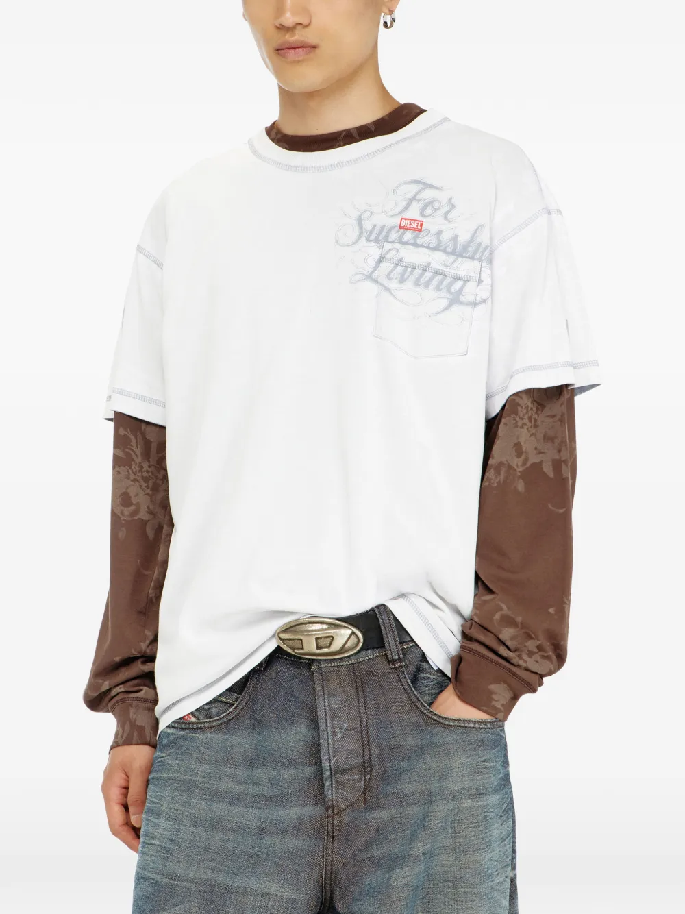 Diesel T-shirt met borstzak en grafische print Wit