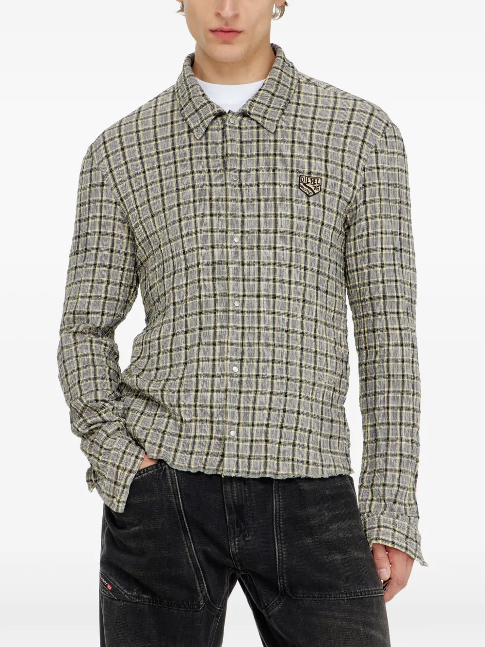 Diesel Geruit overhemd met seersucker-effect Beige