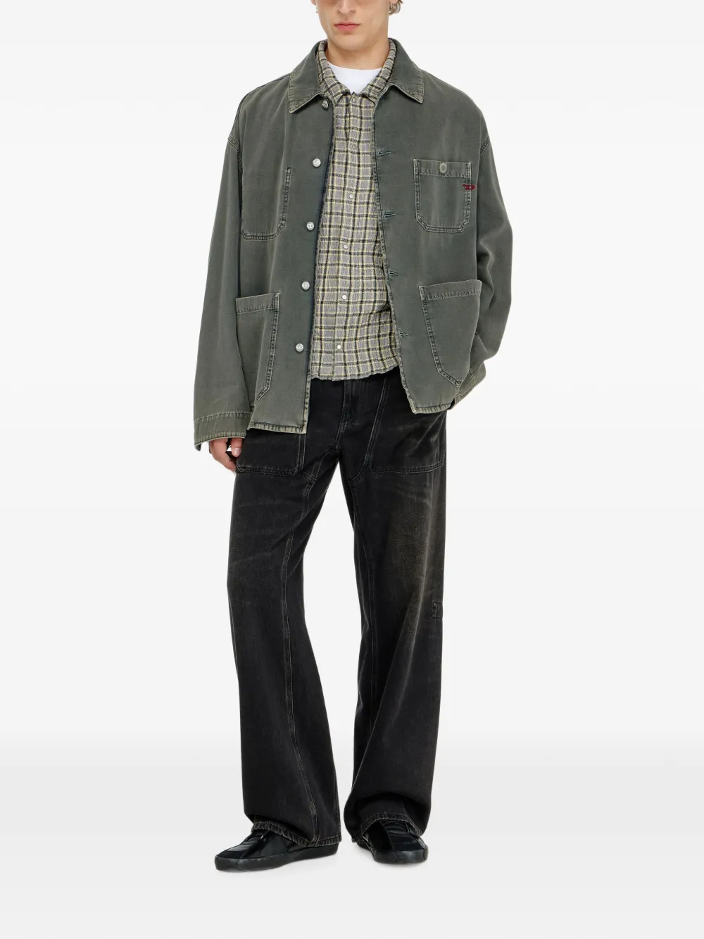 Diesel Geruit overhemd met seersucker-effect Beige