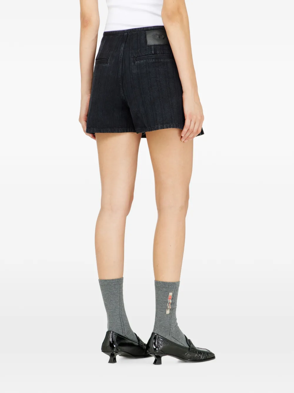 Diesel Geplooide denim skort met krijtstreep Zwart