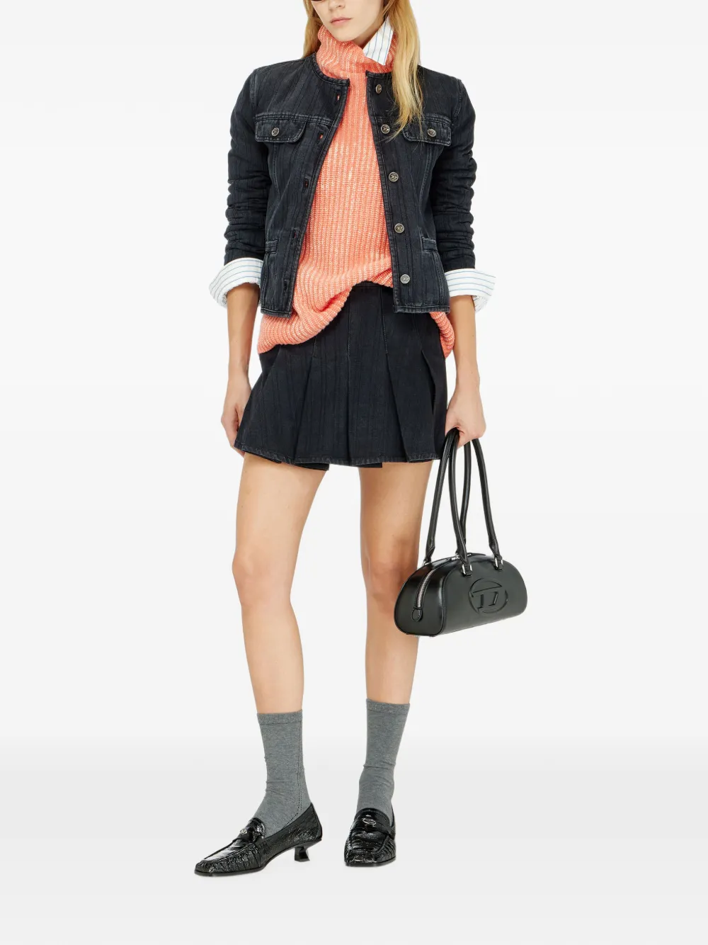 Diesel Geplooide denim skort met krijtstreep Zwart