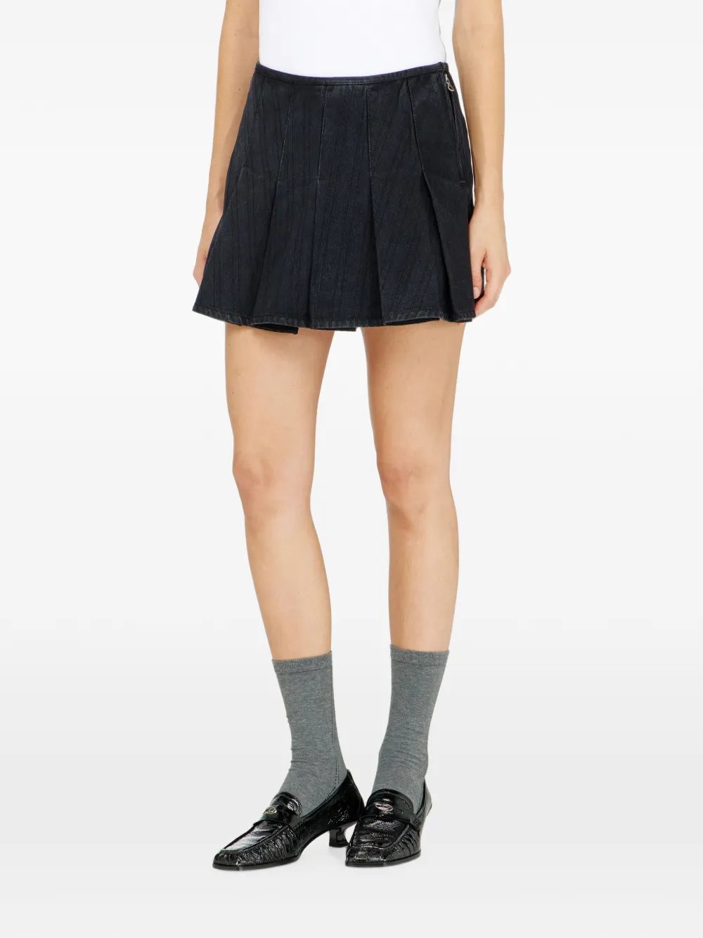 Diesel Geplooide denim skort met krijtstreep Zwart
