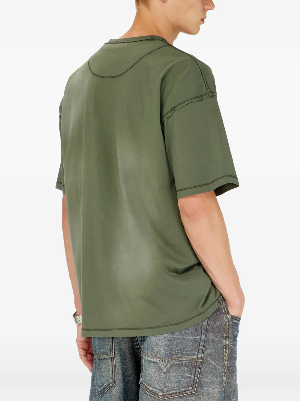 Diesel Vervaagd T-shirt met gescheurd zakdetail Groen
