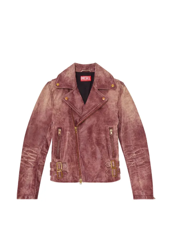 Diesel Biker crackled-leather Jacket | Pink | FARFETCH