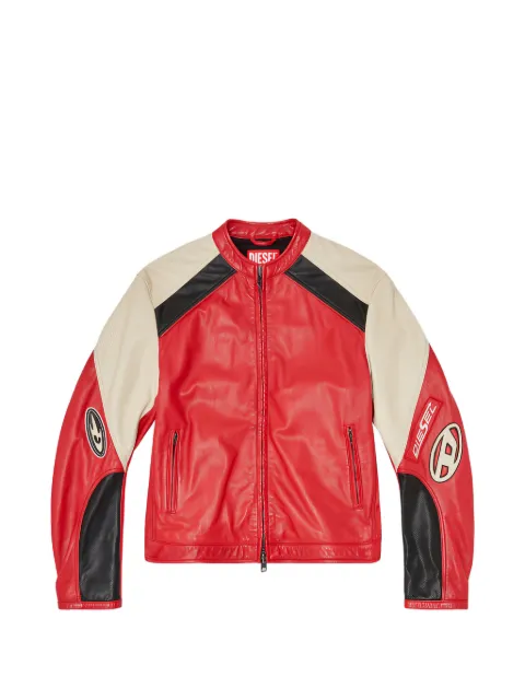 Diesel chamarra biker de piel con perforaciones y diseño color block