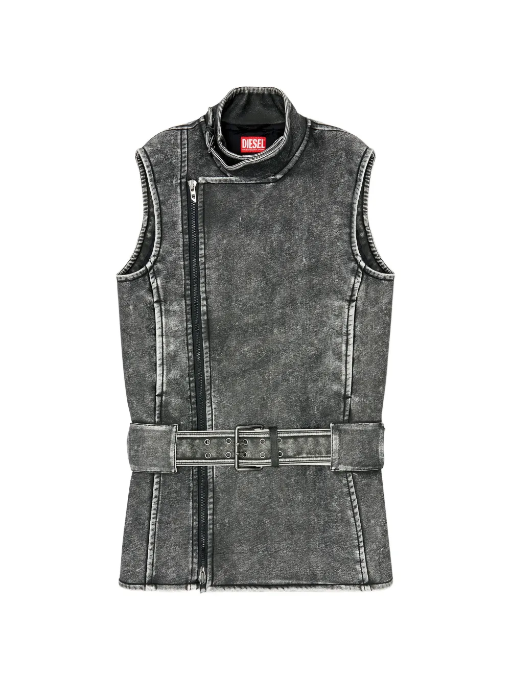Diesel Minikleid im Biker-Style mit Gürtel - Grau